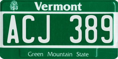 VT license plate ACJ389