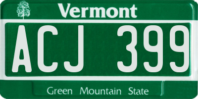 VT license plate ACJ399