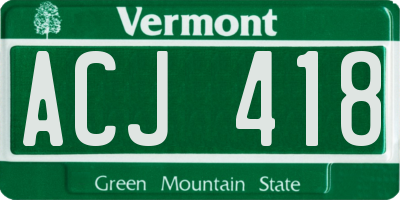 VT license plate ACJ418