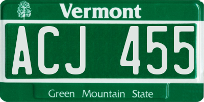VT license plate ACJ455
