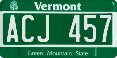 VT license plate ACJ457