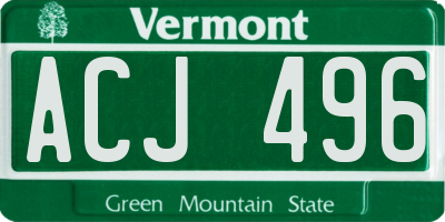 VT license plate ACJ496