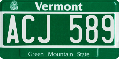 VT license plate ACJ589
