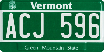 VT license plate ACJ596