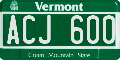 VT license plate ACJ600