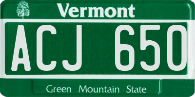 VT license plate ACJ650