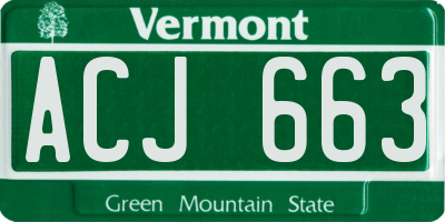 VT license plate ACJ663