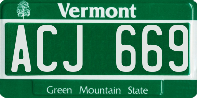 VT license plate ACJ669