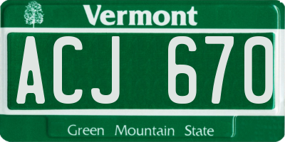 VT license plate ACJ670