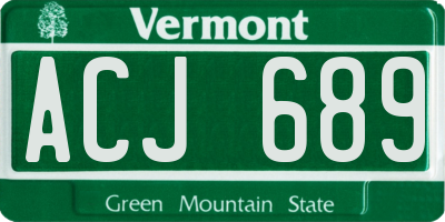 VT license plate ACJ689