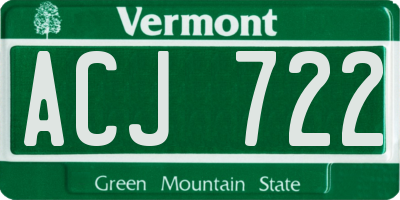 VT license plate ACJ722