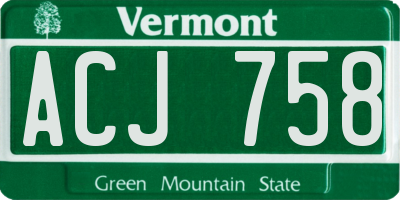 VT license plate ACJ758