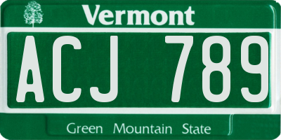 VT license plate ACJ789