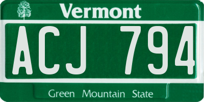 VT license plate ACJ794