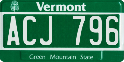 VT license plate ACJ796