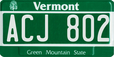 VT license plate ACJ802