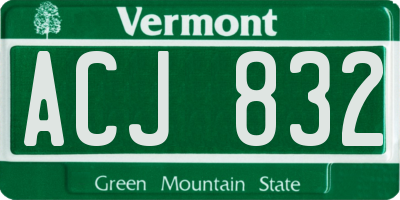 VT license plate ACJ832