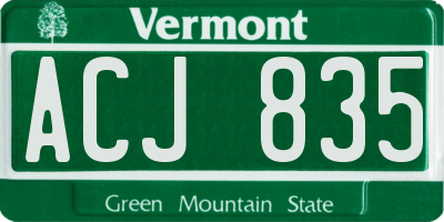 VT license plate ACJ835