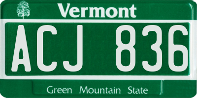 VT license plate ACJ836