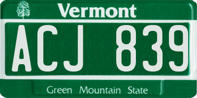 VT license plate ACJ839