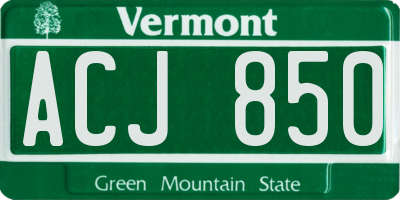 VT license plate ACJ850