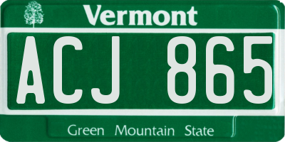 VT license plate ACJ865