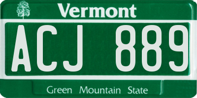 VT license plate ACJ889