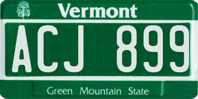 VT license plate ACJ899
