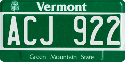VT license plate ACJ922