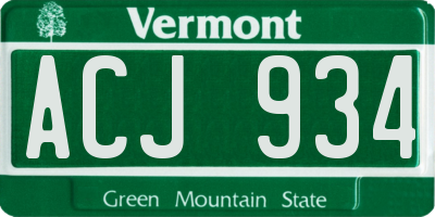 VT license plate ACJ934