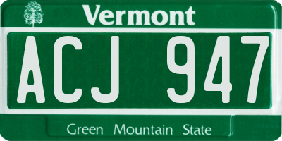 VT license plate ACJ947