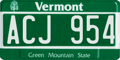 VT license plate ACJ954