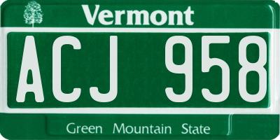 VT license plate ACJ958