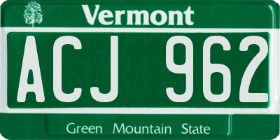 VT license plate ACJ962