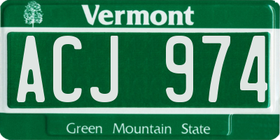VT license plate ACJ974