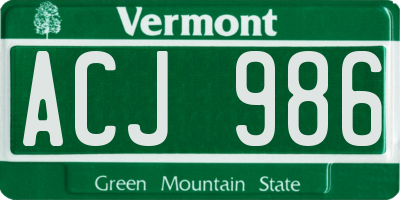 VT license plate ACJ986