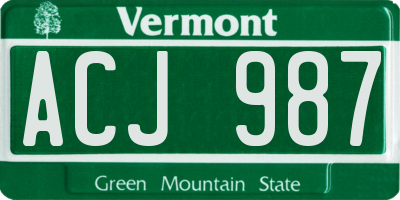 VT license plate ACJ987
