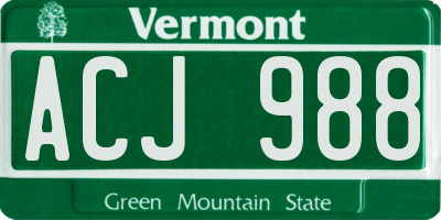 VT license plate ACJ988