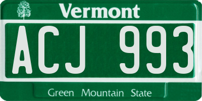 VT license plate ACJ993