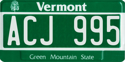 VT license plate ACJ995