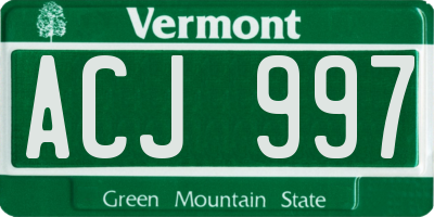 VT license plate ACJ997