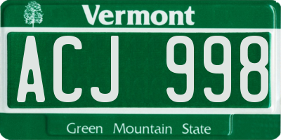 VT license plate ACJ998