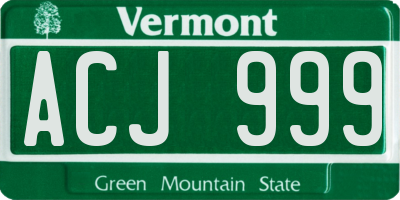 VT license plate ACJ999