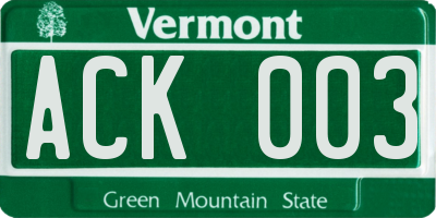 VT license plate ACK003