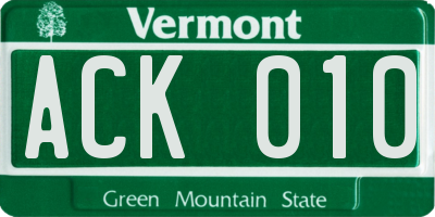 VT license plate ACK010
