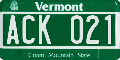 VT license plate ACK021