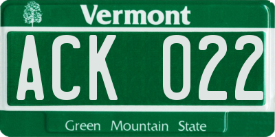 VT license plate ACK022