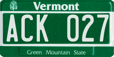 VT license plate ACK027