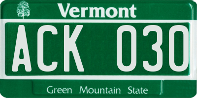 VT license plate ACK030