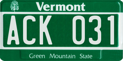 VT license plate ACK031